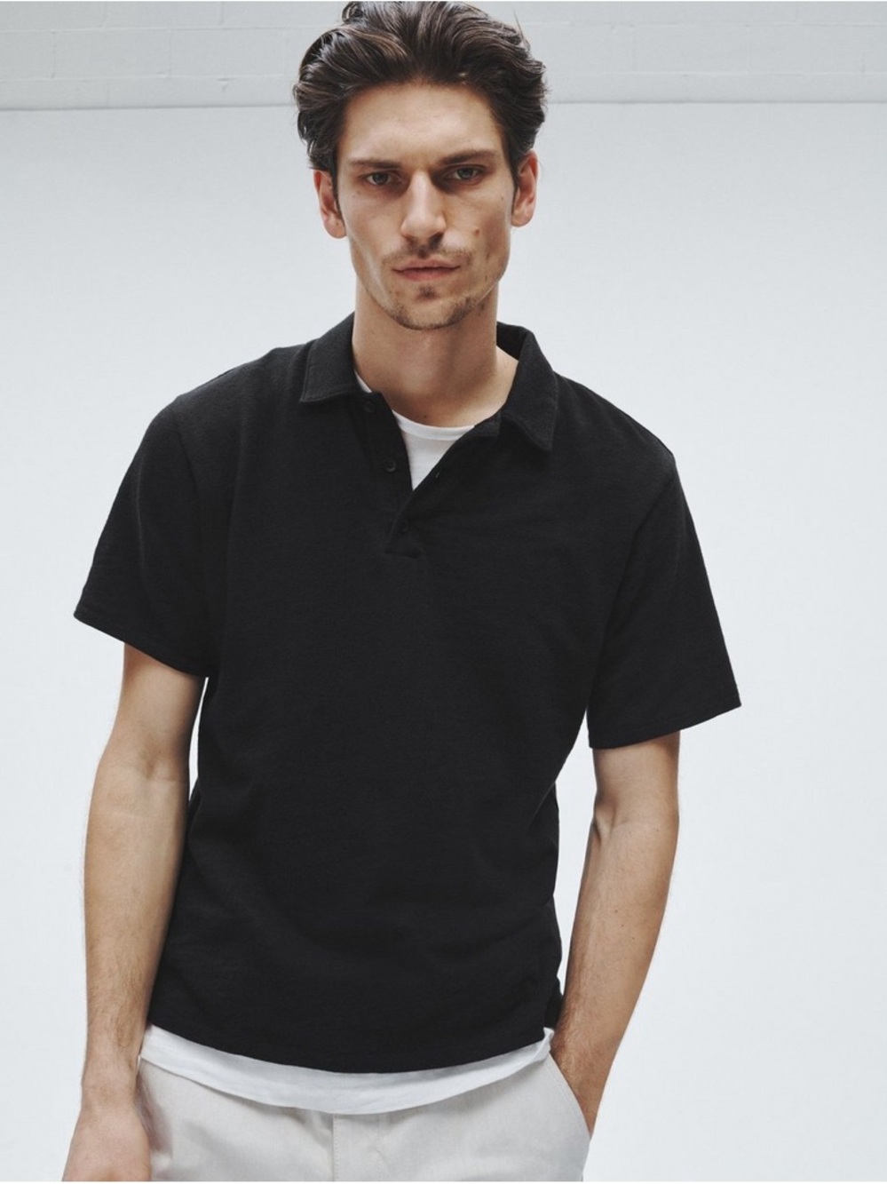 Rag & Bone Classic Flame Polo Shirt 100% Cotton XL Black $158
